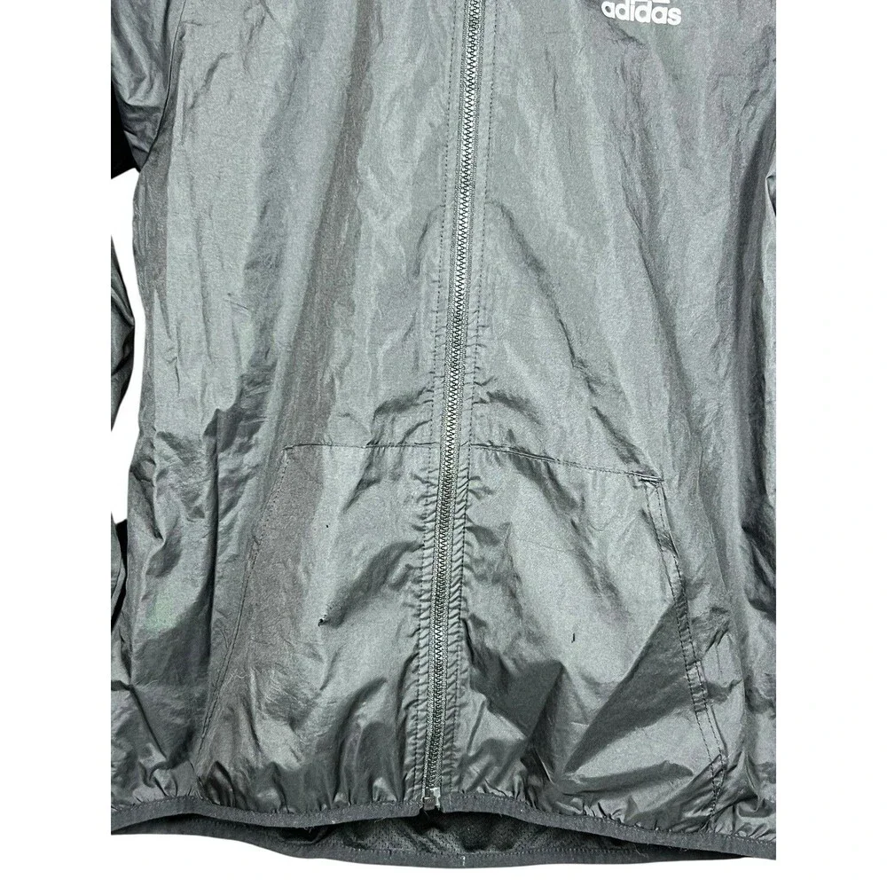 Adidas‎ Kids Boys Girls Windbreaker Jacket 10/12 Black Hooded Zip Up Logo Flaw